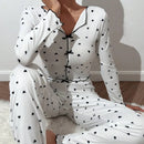 Women's Loungewear  Sets Heart Print Cami Tops Bow lapel Long sleeved and Elastic Waist Pants Sleepwear Spring Summer Pajamas