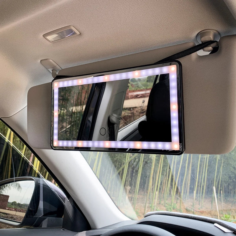 Car Sun Visor Vanity Mirror with Led Light Rechargeable Compact Mirror with 3 Light Modes Car Interior Sun-shading Makeup Mirror