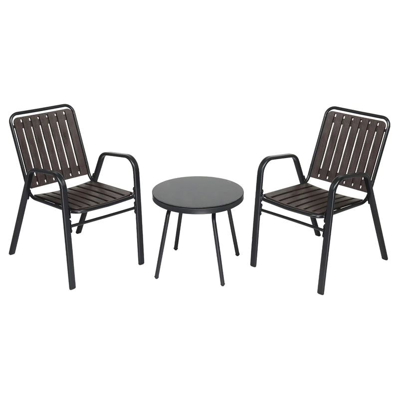3-Piece Patio Bistro Table Set, Outdoor Furniture Set with 2 Stackable Patio Dining Chairs and Glass Table for Yard Balcony Porc