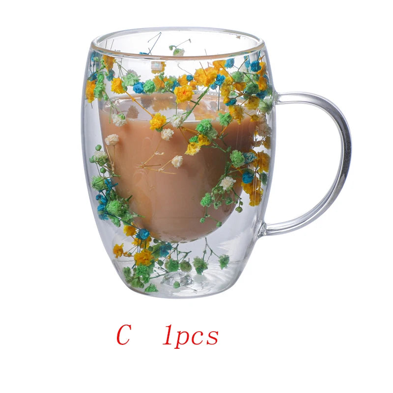 350ml Double Wall Coffee Mug Real Dried Flower Christmas Gifts