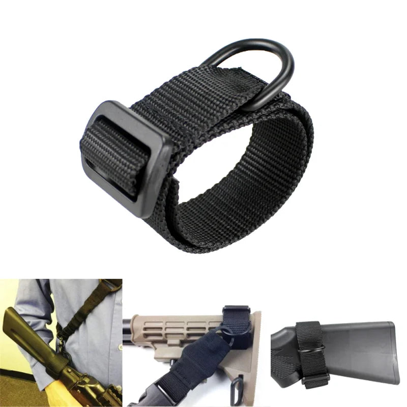 Tactical ButtStock Sling Gun Sling Loop Adapter Adjustable Nylon Shoulder Strap with D Ring EDC Belt Attachment for Hunting