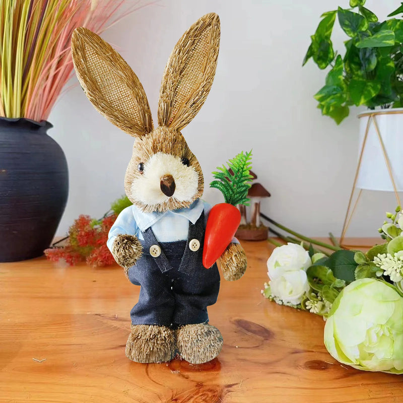 2024 New Rustic Cute Straw Rabbits Bunny Decorations Easter Party Home Garden Wedding Ornament Photo Props Crafts 35cm Decor
