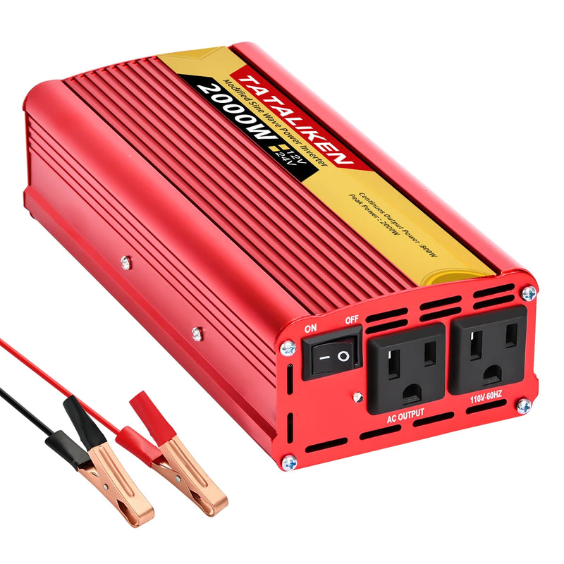 2000W Car Power Inverter 12V DC to 110V/220V 60HZAC Converter with Dual USB Quick Car Charger Adapter(Red)