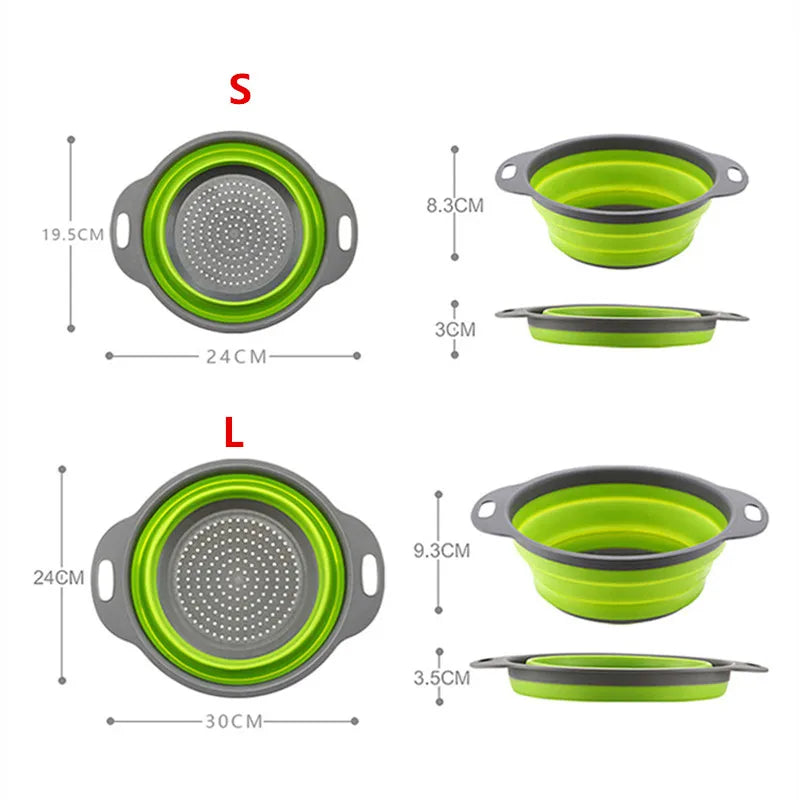 Silicone Foldable Vegetable Basket Colander Kitchen Drain Basket Vegetable Washing Basin round Creative Kitchen Storage Tools