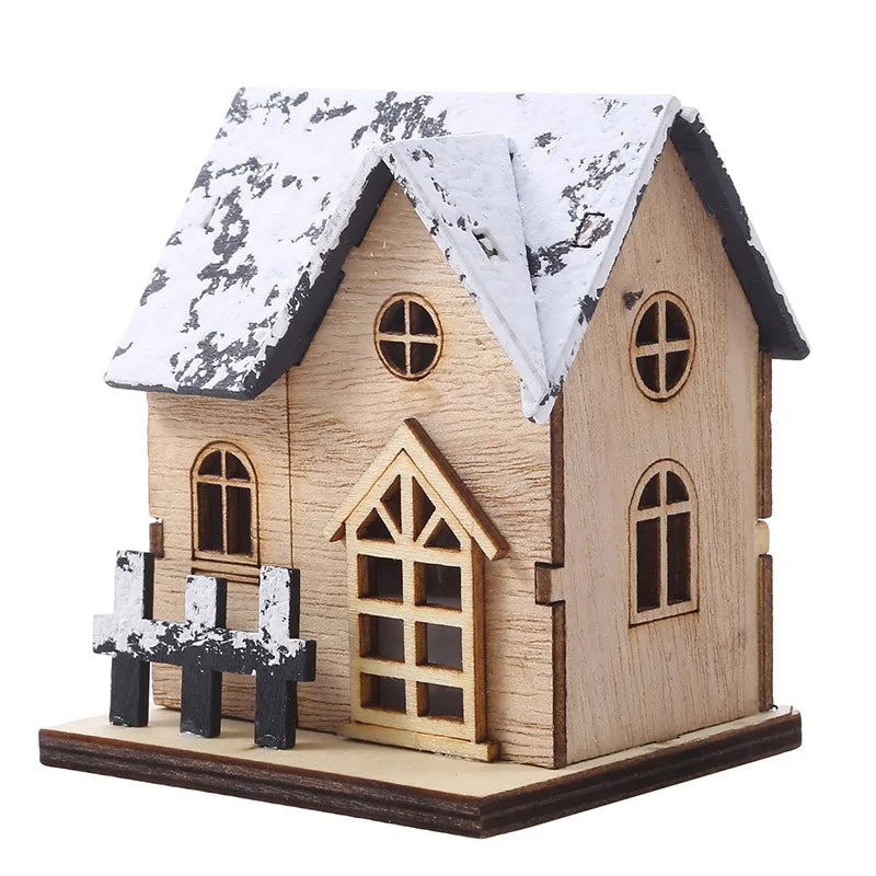 1Pcs Mini Christmas New Decorative Luminous Wooden House With Battery LED Small Xmas Room Desktop Pendant Kids DIY Decoration