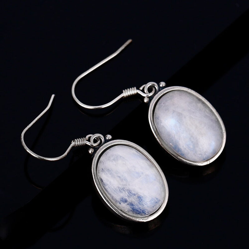 Silver Earrings 10X14MM Large Oval Natural Moonstone Elegant Simple Pendant Earrings Wholesale Engagement Part