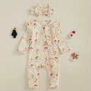 Toddler Christmas Romper Set with Matching Headband Festive Snowman and Snowflake Print Zip Up Jumpsuit for Baby Girl