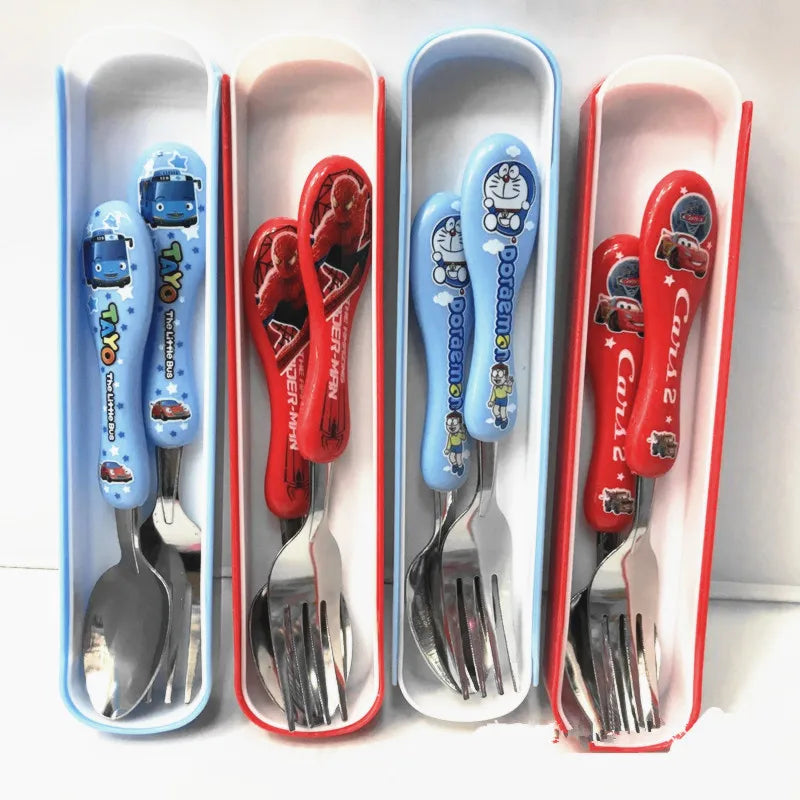 Disney Frozen 2 Princess Anna Elsa Mickey Cartoon figures Kid's Home School Lunch Stainless Steel Cutlery Fork and Spoon Sets