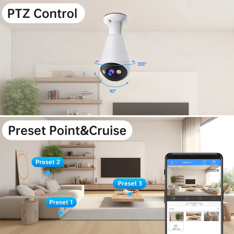 JOOAN 2K 3MP E27 Bulb Camera WiFi Indoor Video Surveillance Home Security Monitor Full Color Night Vision Auto Tracking