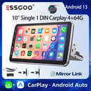 ESSGOO 10" Android 13 4+64G Wireless Carplay Android Auto Car Stereo Radio 1 DIN GPS Navi BT FM RDS WIFI USB EQ SWC w/ Microphoe