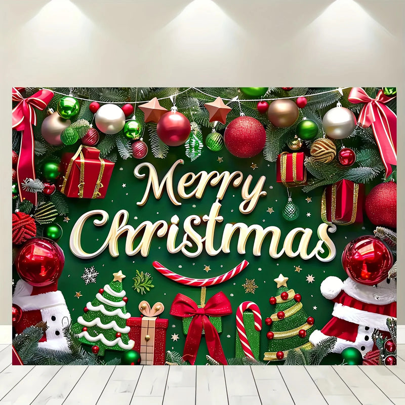 Large polyester Merry Christmas banner - outdoor and home garden decorations for holiday party backgrounds