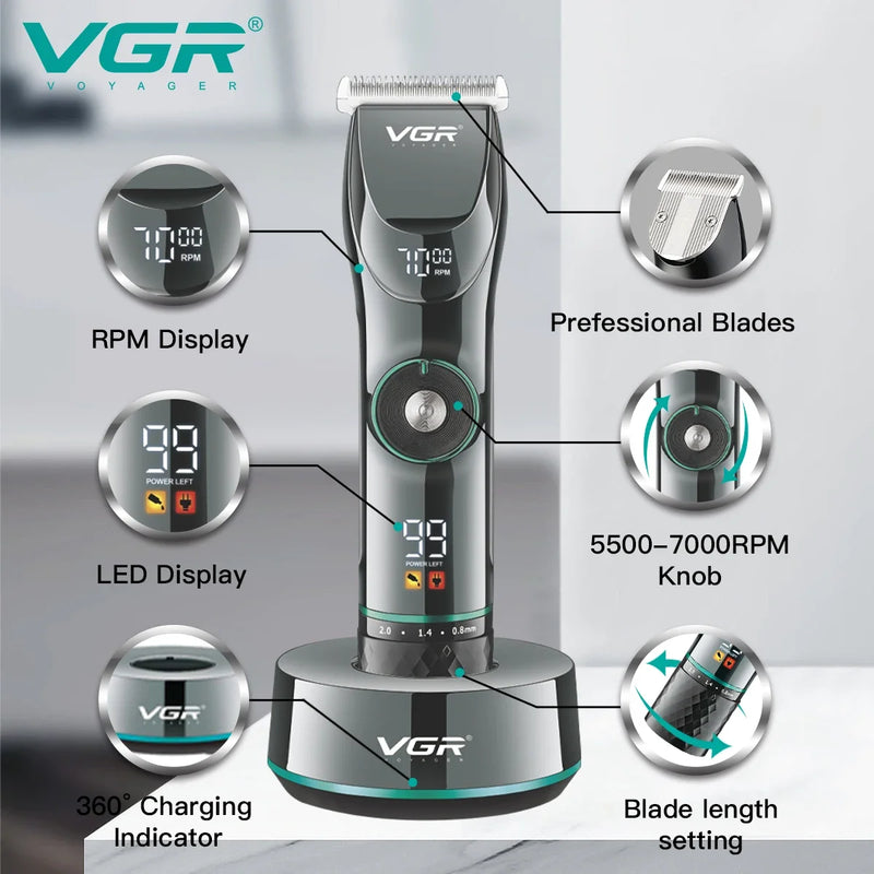 VGR Hair Trimmer Adjustable Hair Cutting Machine Cordless Hair Clipper Electric Barber Digital Display Trimmer for Men V-256