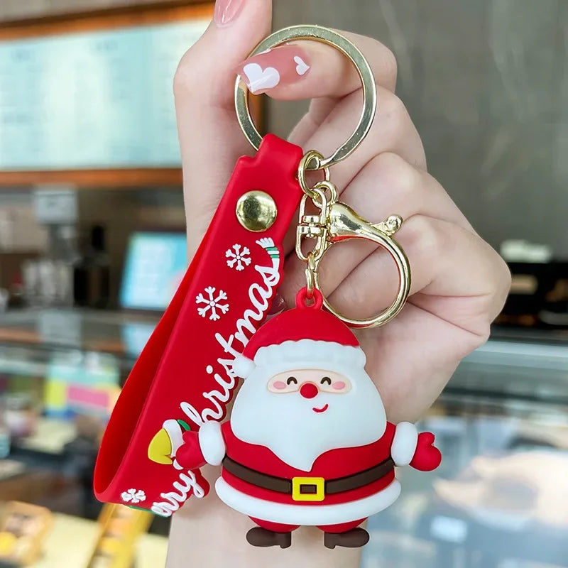 Santa Claus Couple Keychain Cute Cartoon Christmas Car Accessories Backpack Bag Phone Hanger Creative Gift Holiday Decoration