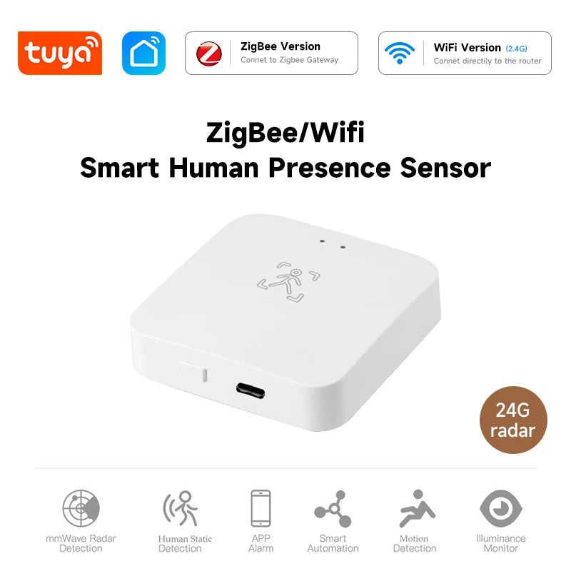 Tuya Wifi Presence Sensor 24Ghz Tuya zigbee motion sensor ZigBee Devices Presence Detector APP Smart Home Security Protector