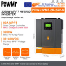 PowMr 3.2KW 24V Hybrid Solar Inverters 12V V Pure Sine wash 80A MPPT Solar Charge Controller Charges lithium Battery With WIFI