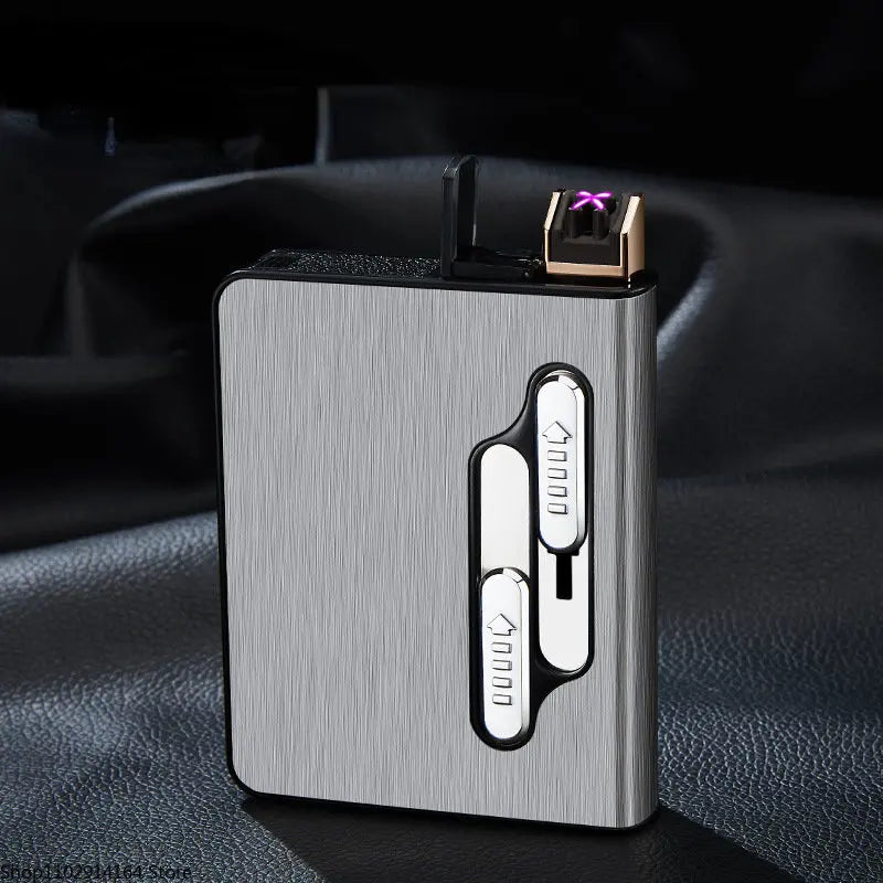 10pcs 20 Large-capacity Cigarettes USB Rechargeable Cigarette Case Lighter Double Arc Moisture-proof Lighter Gift for Men