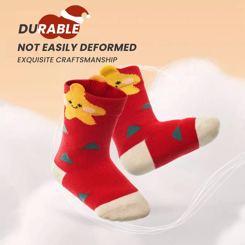 4Pairs 1-8YearsJunior In tube Sock Cartoon Reindeer Christmas Gifts Joyful Red Soft and Comfortable High Elasticity Sock Breatha