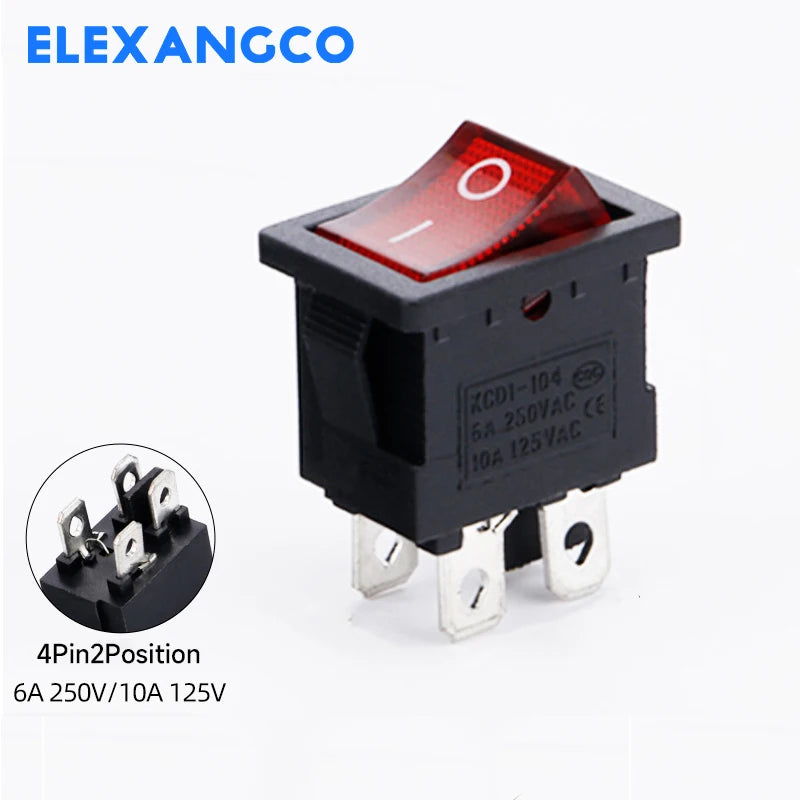 5 PCS/LOT 12Models KCD1 Series  21*15mm 3/4/6Pin Boat Car Rocker Switches 6A/250VAC 10A/125V AC With Red Green Lamp Switch