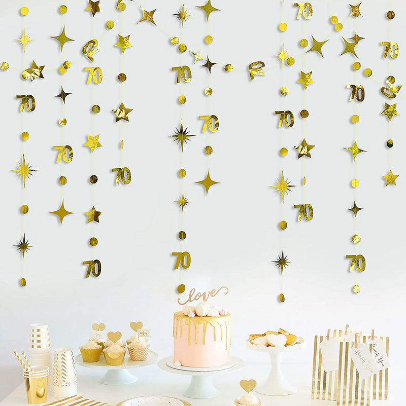 Gold 30th Happy Birthday Party Paper Banners Decorations Number 30 Year Old Circle Dots Twinkle Star Garlands Hanging Backdrops