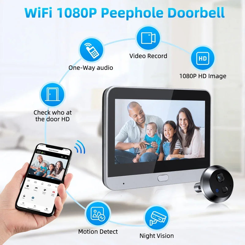 Sectyme Tuya Smart Home 4.3 inch Digital Door Peepholes Peephole Doorbell Tuya Smart 1080P Video Eye Doorbell Home Security