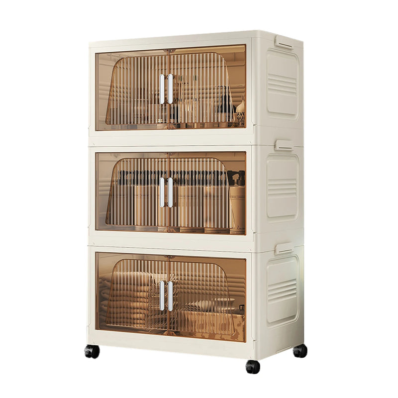 3/4-layer Stackable Storage Bins Storage Box with Lid Collapsible Storage Cabinet Organizers with Wheels for Shoes Home Office