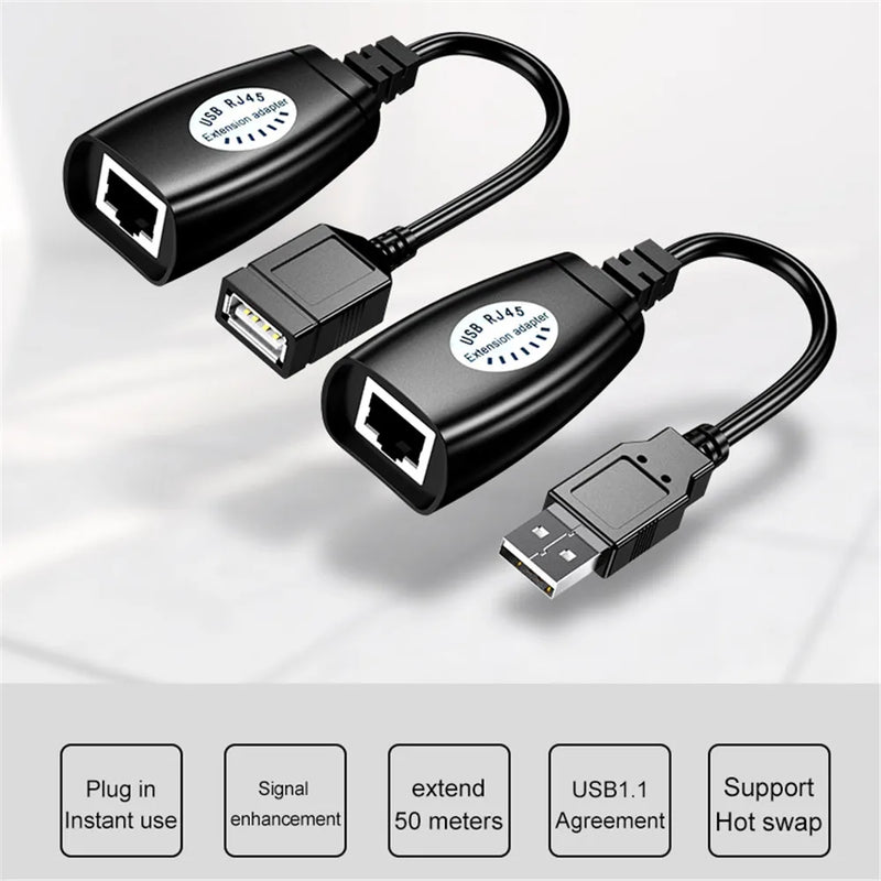 1 Pair USB to RJ45 LAN Ethernet Extension Cable Adapter Extender Over Cat5 RJ45 Cat6 Patch Cord Network Accessories