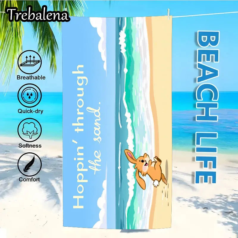 30*60inch Ultra-Soft Beach Towel with Beach Bunny Hoppin Through Sand Towel