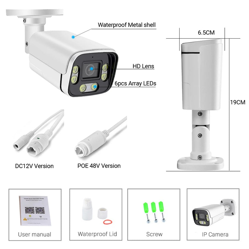 8MP 4K IP Camera Face Detection H.265 Two Way Audio Color Nightvision Outdoor 5MP HD POE Security CCTV Home Surveillance Camera