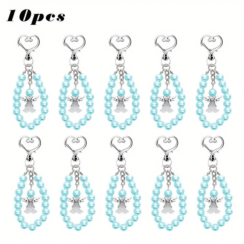 10 Pcs Cute Angel Keychains with Favor Boxes and Thank You Cards Baptism Bridal Shower Wedding Gender Reveal Party