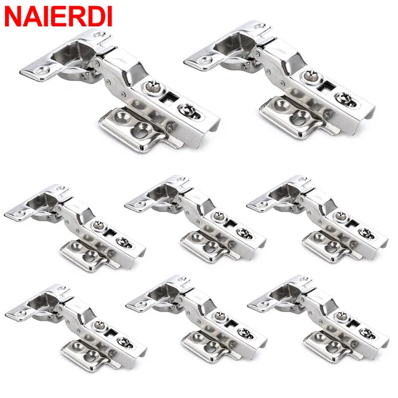 NAIERDI 8/10/12PCS Cabinet Hinges Stainless Steel Hydraulic Door Hinge Damper Buffer Soft Closing for Kitchen Cupboard Furniture