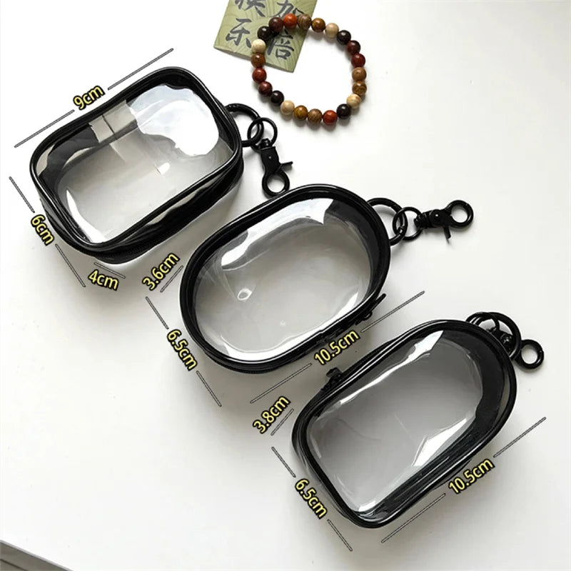 New Round Black PVC Transparent Cosmetic Bags Jewelry Organizer Portable Data Cable Earphone Coin Charger Storage Pouches