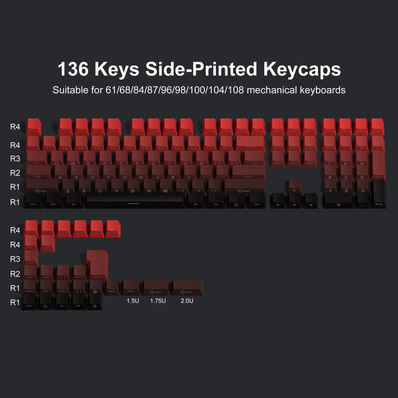 Gradient Purple Double Shot PBT Keycaps Cherry/OEM Profile 136 Keys Side Printed Keycaps for Gateron Cherry MX Switches Keyboard