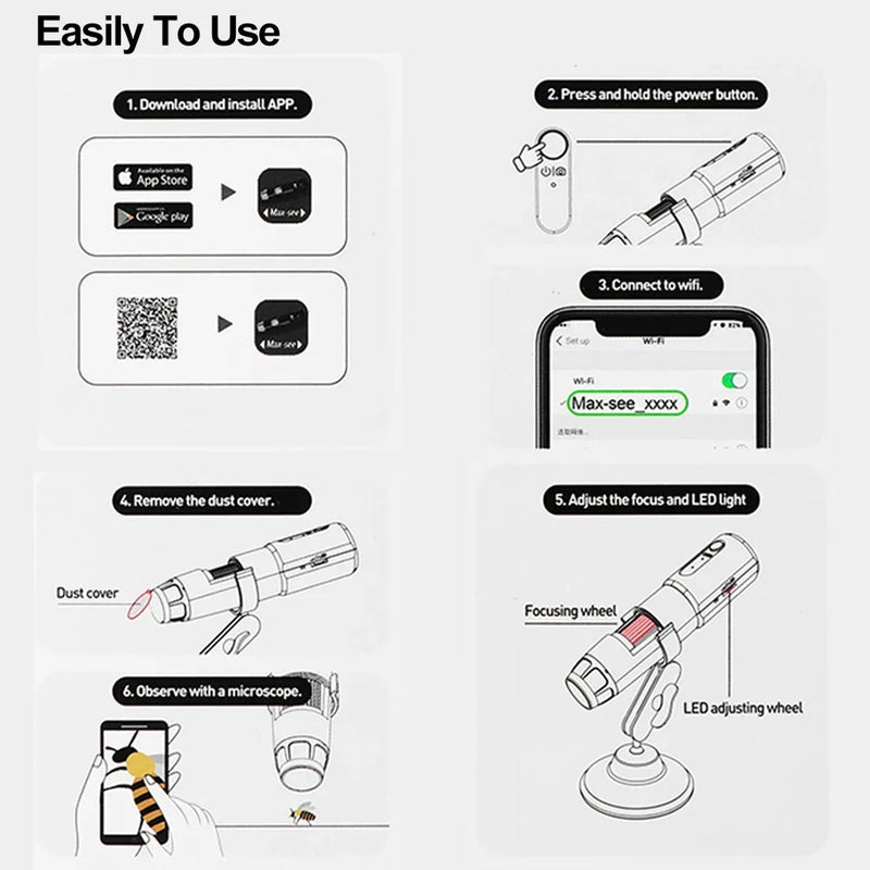 Dermatoscope Skin Analyzer Machine Digital Microscope Camera WiFi Wireless Electron Scalp Detection Pores Magnifier Facial 1000X