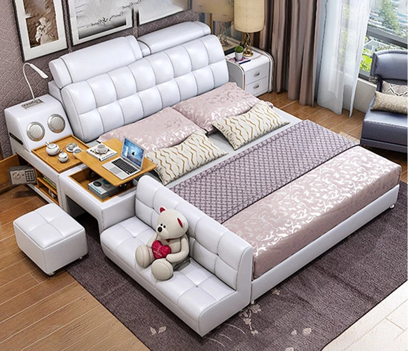 Ultimate Bed Frames Tech Smart Multifunctional Bed with Genuine Leather, Sofa, USB, Bluetooth Speaker, Tatami and Safe