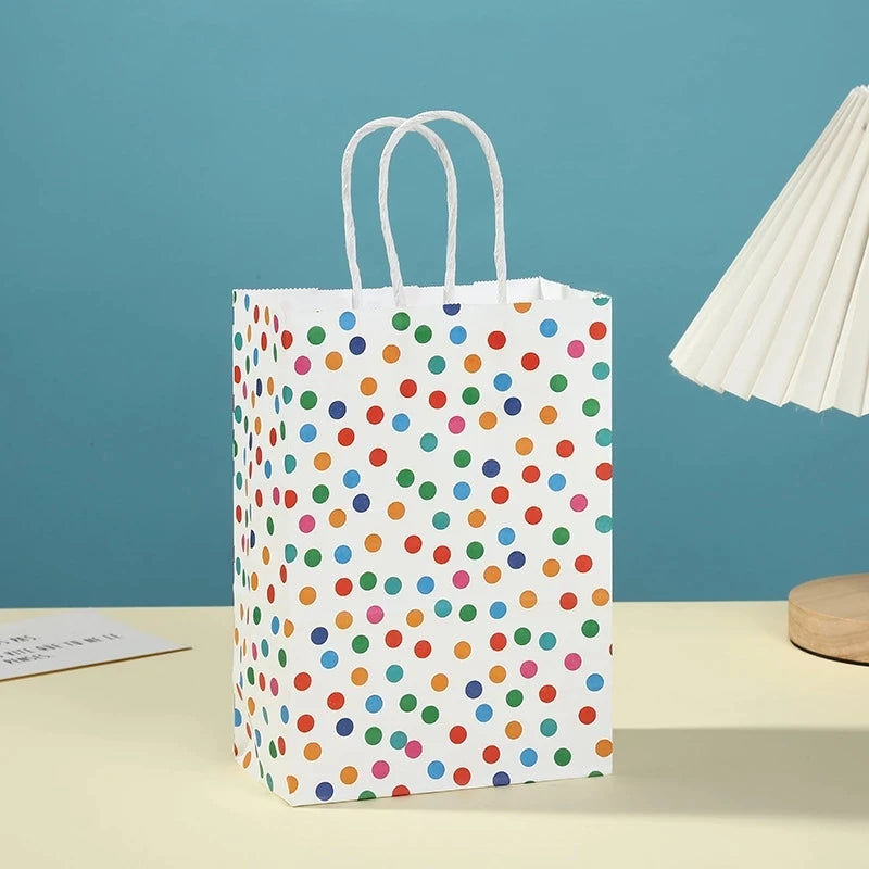12pcs Rainbow Kraft Paper Gift Bag with Handle Candy Favor Bag Christmas Wedding Baby Shower Kids Birthday Goody Bag Party Decor