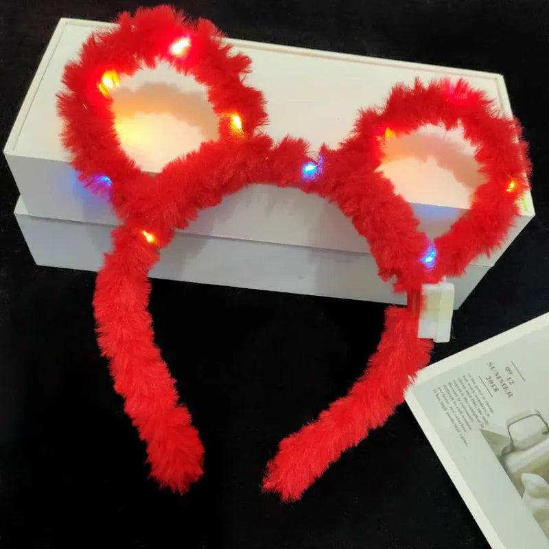 LED 14 Lamp Long Rabbit Ear Headband  Flashing Colorful String Lamp Luminous Hairband Birthday Party Christmas Easter Headband