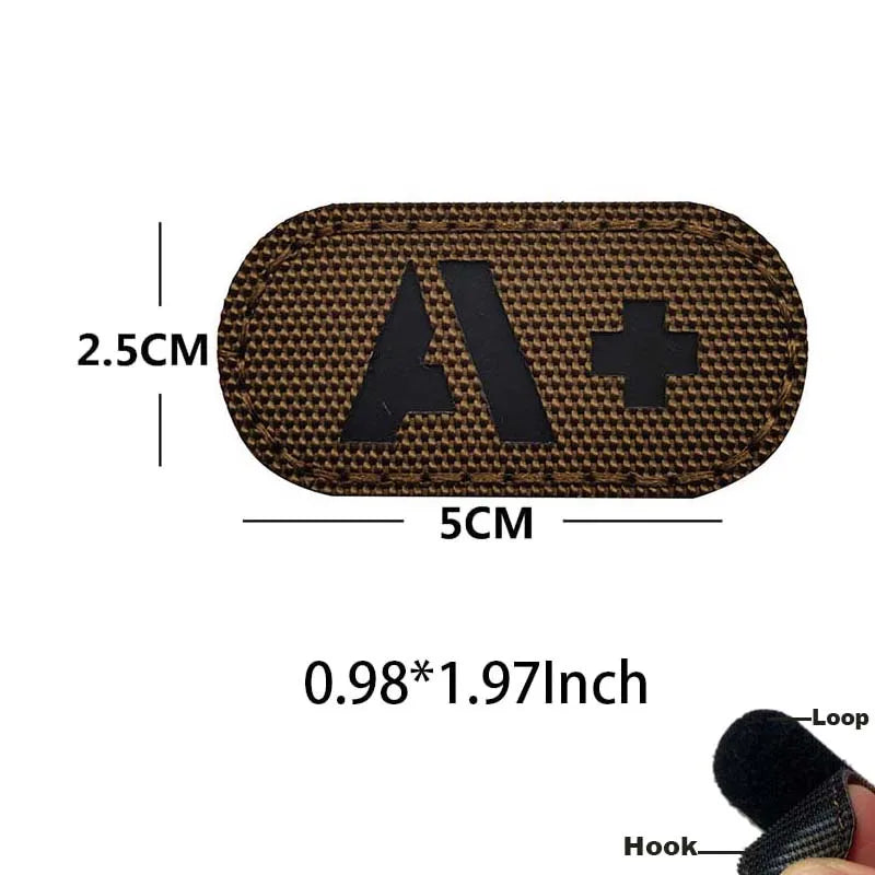 5*2.5CM IR Reflection Blood Type A B AB O POS NEG Embleem Hook and Loop Patches,Tactical Badges Clothes Stickers Glow in Dark