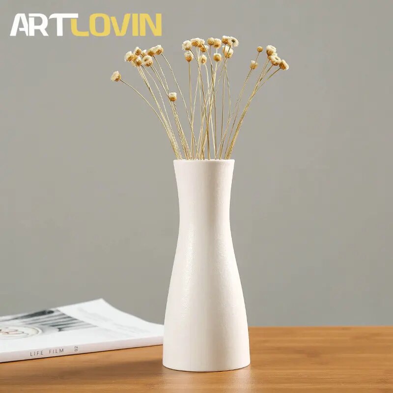 Chinese/Japanese Style Contracted Porcelain Artificial Flower Vase For Home Decor Simple Ceramic Vases Modern White/Black Vase