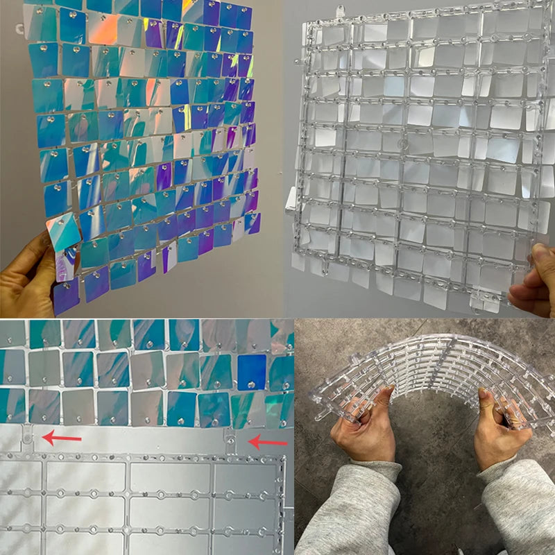 10pcs  3D Sequins Wall Panels Transparent Grid Background Board For Advertisement Wedding Backdrops Plate