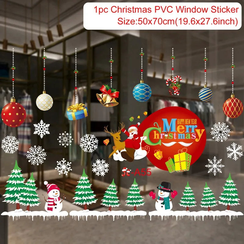Christmas Window Stickers Merry Christmas Decorations For Home 2024 Christmas Wall Sticker Kids Wall Decals Happy New Year 2025