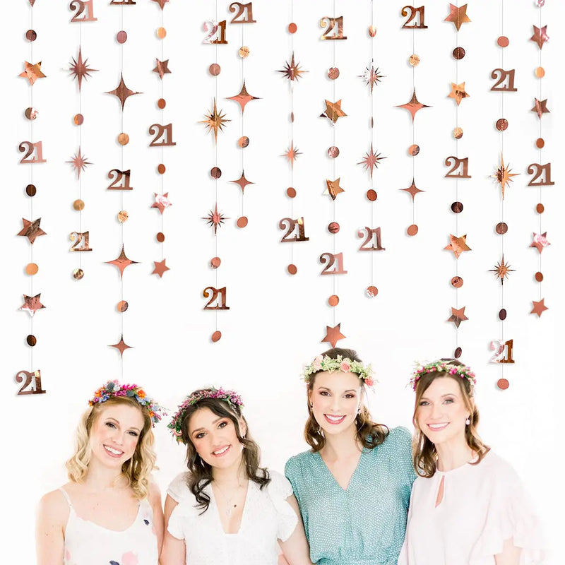 Gold 30th Happy Birthday Party Paper Banners Decorations Number 30 Year Old Circle Dots Twinkle Star Garlands Hanging Backdrops