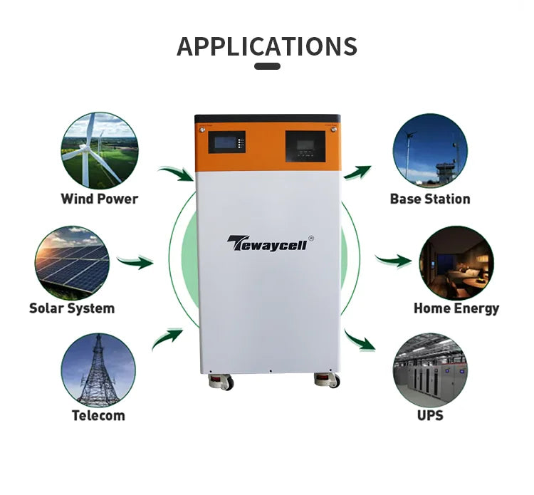 Tewaycell All in One 48V 300Ah 15KWh Powerwall 51.2V LiFePO4 Battery Built-in 5KW Inverter ESS Solar Energy System EU No Tax