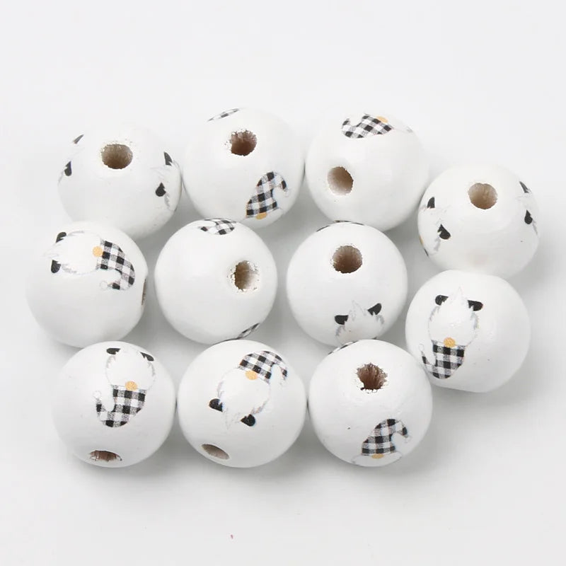 10pcs 16mm Round Christmas Wooden Beads Cartoon Wood Spacer Beads For Jewelry Making Diy Christmas Party Decor Handicrafts