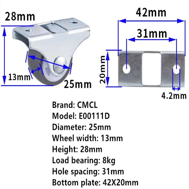 4 Pcs/Lot 1 Inch Silent Drawer Wheel Small Miniature Gray Rubber TPE Directional Pulley Furniture Tatami Drawer Wheel