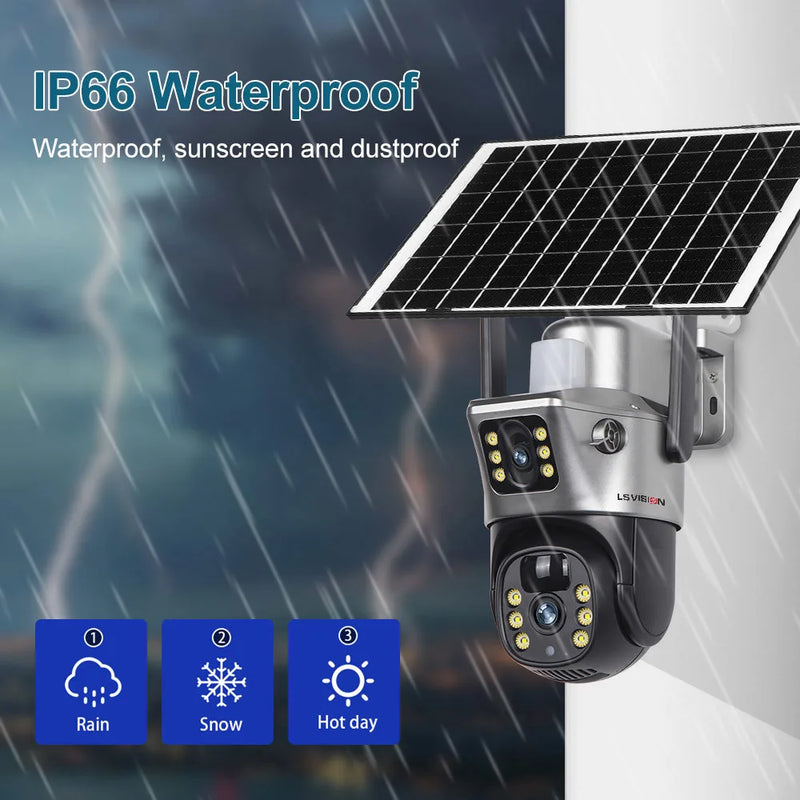 LS VISION 4K 8MP Wireless Solar Camera Dual Screen WiFi PTZ Camera Outdoor Built-in Battery Video Surveillance Camera V380PRO