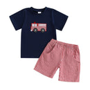 Boys Summer Outfit Set Short Sleeve Dinosaur Print T-shirt with Denim Shorts Toddler Clothing Set for Kids