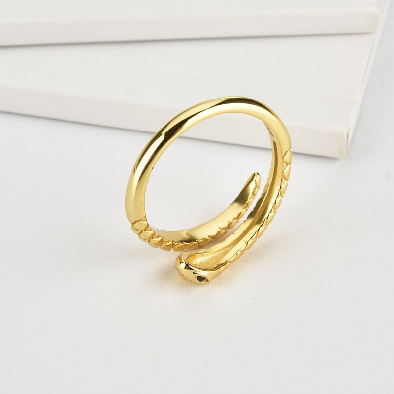 ANDYWEN 925 Sterling Silver Gold Snake Resizable Ring Adjustable Animal Women Luxury Rock Punk Slim Circle Round Jewelry