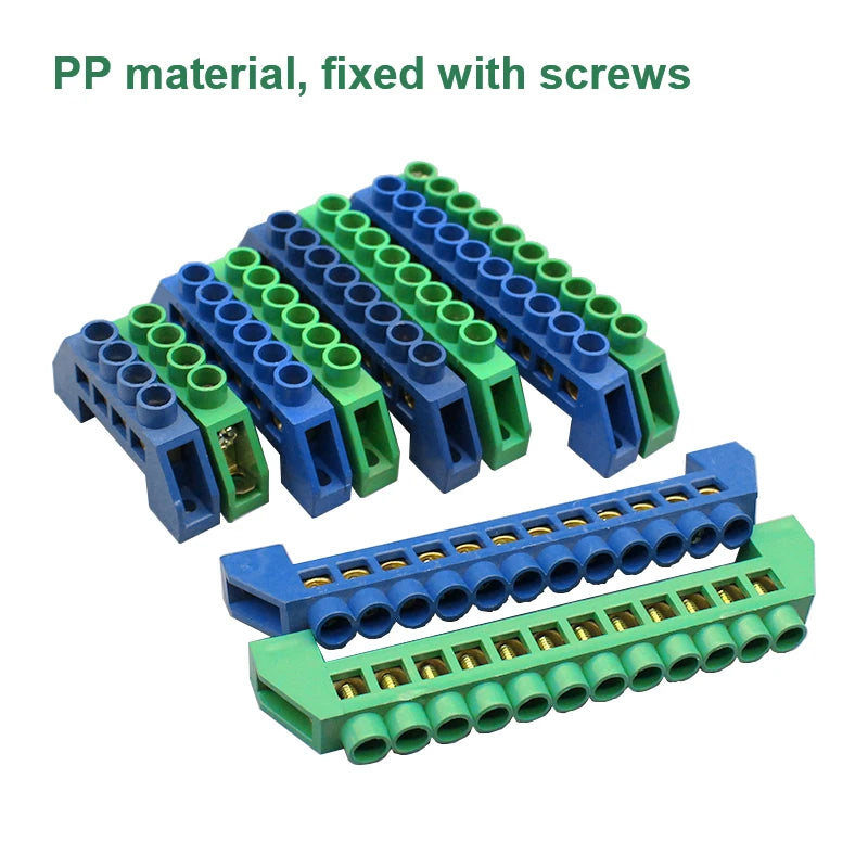 Blue Green White Bridge Design Zero Line 4-12 Pole Screw Brass Copper Grounding Strip Terminal Block Connector Earth And Neutral