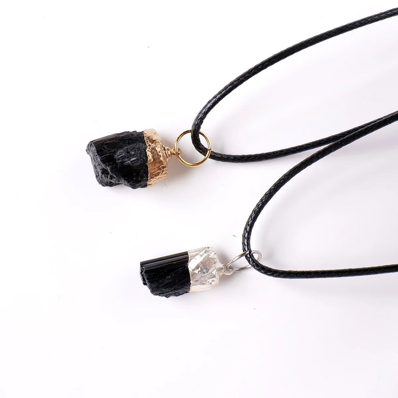 1pc Natural Crystal Raw Stone Black Tourmaline Pendant Aura Edging Stone Pillar Necklace Accessory Pendant