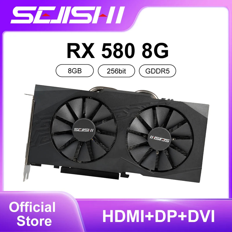 SEJISHI SJS RX 580 8GB Graphics Card GDDR5 256Bit 2048SP Video Card GPU AMD Radeon RX580 8G Gaming Card Desktop placa de video